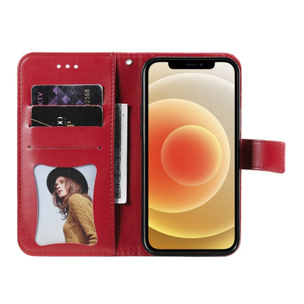 For Samsung Galaxy A03s (164.2mm) 7-petal Flowers Embossed Flip Leather Phone Case with Holder & Card Slots(Red)-garmade.com