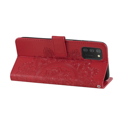 For Samsung Galaxy A03s (164.2mm) 7-petal Flowers Embossed Flip Leather Phone Case with Holder & Card Slots(Red)-garmade.com