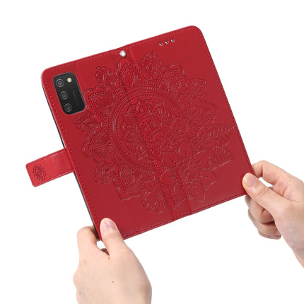 For Samsung Galaxy A03s (164.2mm) 7-petal Flowers Embossed Flip Leather Phone Case with Holder & Card Slots(Red)-garmade.com