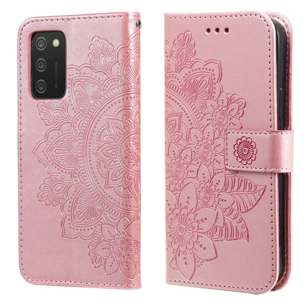 For Samsung Galaxy A03s (164.2mm) 7-petal Flowers Embossed Flip Leather Phone Case with Holder & Card Slots(Rose Gold)-garmade.com