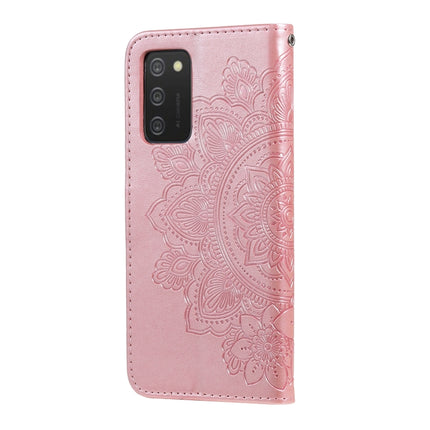 For Samsung Galaxy A03s (164.2mm) 7-petal Flowers Embossed Flip Leather Phone Case with Holder & Card Slots(Rose Gold)-garmade.com