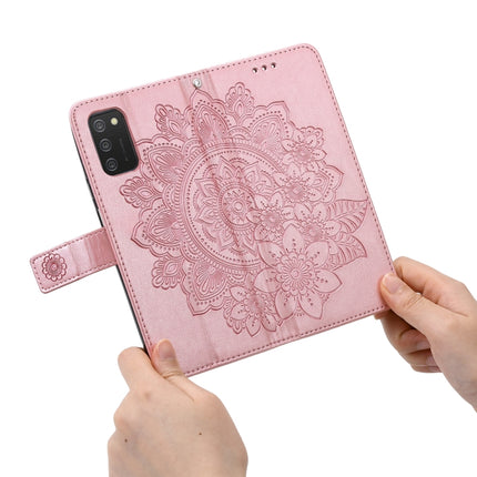 For Samsung Galaxy A03s (164.2mm) 7-petal Flowers Embossed Flip Leather Phone Case with Holder & Card Slots(Rose Gold)-garmade.com