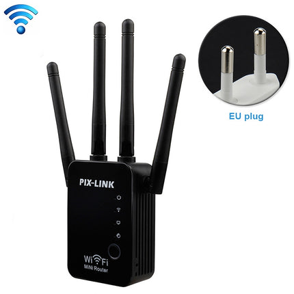 Wireless Smart WiFi Router Repeater with 4 WiFi Antennas, Plug Specification:EU Plug(Black)-garmade.com