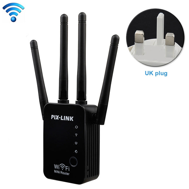 Wireless Smart WiFi Router Repeater with 4 WiFi Antennas, Plug Specification:UK Plug(Black)-garmade.com