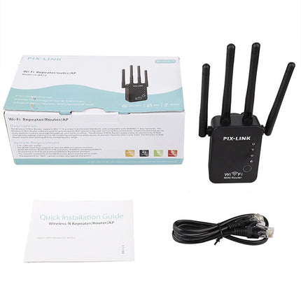 Wireless Smart WiFi Router Repeater with 4 WiFi Antennas, Plug Specification:UK Plug(Black)-garmade.com