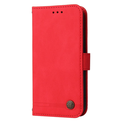 For Samsung Galaxy S22 Skin Feel Life Tree Metal Button Horizontal Flip Leather Phone Case(Red)-garmade.com
