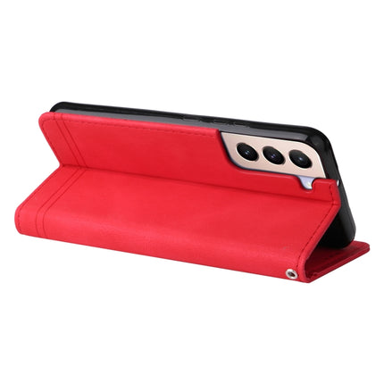 For Samsung Galaxy S22 Skin Feel Life Tree Metal Button Horizontal Flip Leather Phone Case(Red)-garmade.com