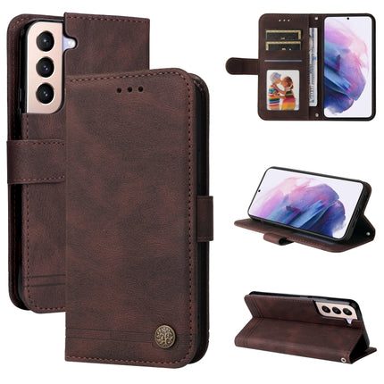For Samsung Galaxy S22 Skin Feel Life Tree Metal Button Horizontal Flip Leather Phone Case(Brown)-garmade.com