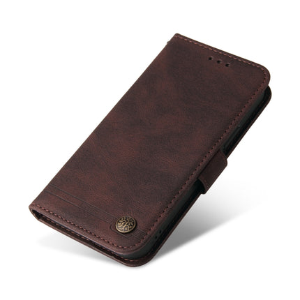 For Samsung Galaxy S22 Skin Feel Life Tree Metal Button Horizontal Flip Leather Phone Case(Brown)-garmade.com