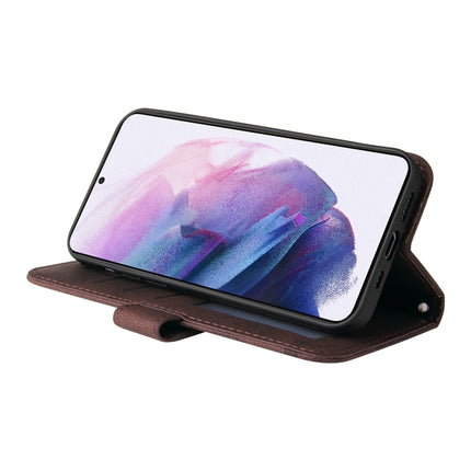 For Samsung Galaxy S22 Skin Feel Life Tree Metal Button Horizontal Flip Leather Phone Case(Brown)-garmade.com