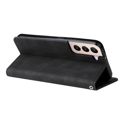 For Samsung Galaxy S22 Skin Feel Life Tree Metal Button Horizontal Flip Leather Phone Case(Black)-garmade.com