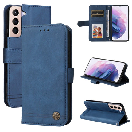 For Samsung Galaxy S22 Skin Feel Life Tree Metal Button Horizontal Flip Leather Phone Case(Blue)-garmade.com