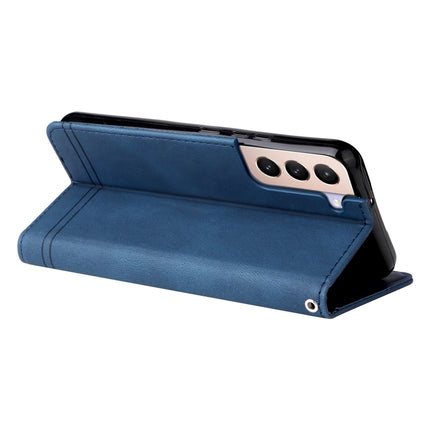 For Samsung Galaxy S22 Skin Feel Life Tree Metal Button Horizontal Flip Leather Phone Case(Blue)-garmade.com