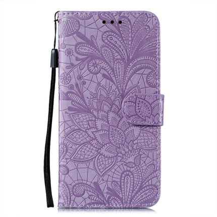 For Samsung Galaxy S22+ 5G Lace Flower Leather Phone Case with Holder & Card Slots & Wallet & Photo Frame(Purple)-garmade.com
