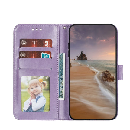 For Samsung Galaxy S22+ 5G Lace Flower Leather Phone Case with Holder & Card Slots & Wallet & Photo Frame(Purple)-garmade.com
