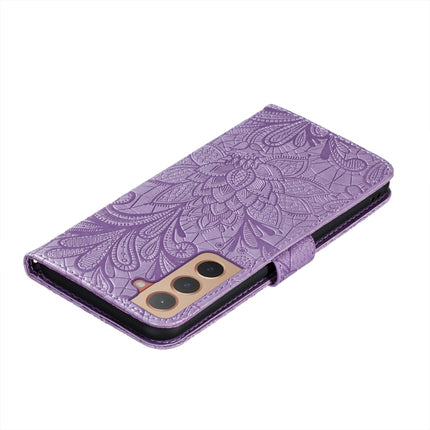 For Samsung Galaxy S22+ 5G Lace Flower Leather Phone Case with Holder & Card Slots & Wallet & Photo Frame(Purple)-garmade.com