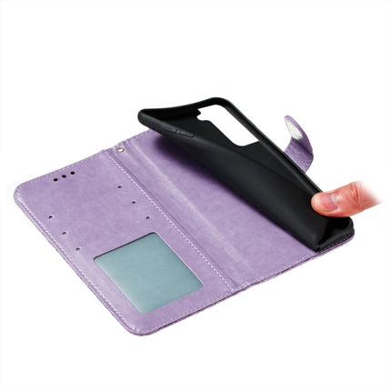 For Samsung Galaxy S22+ 5G Lace Flower Leather Phone Case with Holder & Card Slots & Wallet & Photo Frame(Purple)-garmade.com