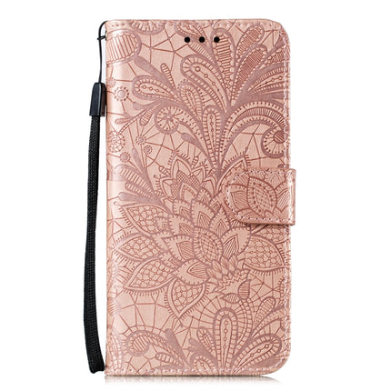 For Samsung Galaxy S22+ 5G Lace Flower Leather Phone Case with Holder & Card Slots & Wallet & Photo Frame(Rose Gold)-garmade.com