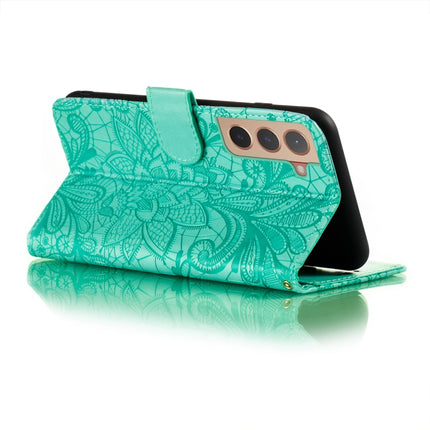 For Samsung Galaxy S22+ 5G Lace Flower Leather Phone Case with Holder & Card Slots & Wallet & Photo Frame(Green)-garmade.com