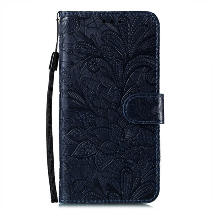 For Samsung Galaxy S22+ 5G Lace Flower Leather Phone Case with Holder & Card Slots & Wallet & Photo Frame(Dark Blue)-garmade.com