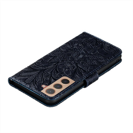 For Samsung Galaxy S22+ 5G Lace Flower Leather Phone Case with Holder & Card Slots & Wallet & Photo Frame(Dark Blue)-garmade.com