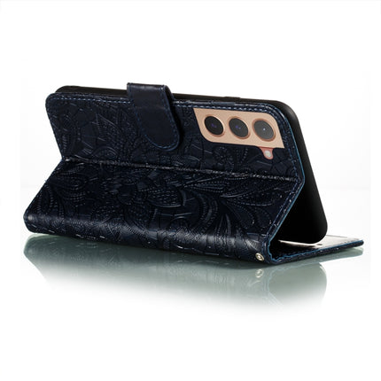 For Samsung Galaxy S22+ 5G Lace Flower Leather Phone Case with Holder & Card Slots & Wallet & Photo Frame(Dark Blue)-garmade.com