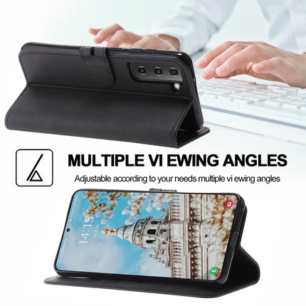 For Samsung Galaxy S22 5G Embossed Happy Cat Pattern Horizontal Flip Leather Phone Case(Black)-garmade.com