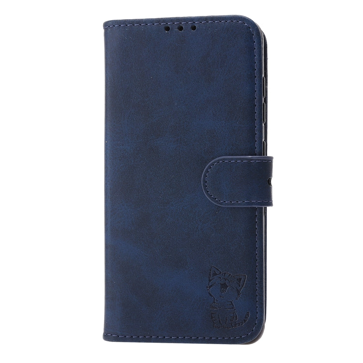 For Samsung Galaxy S22+ 5G Embossed Happy Cat Pattern Horizontal Flip Leather Phone Case(Blue)-garmade.com