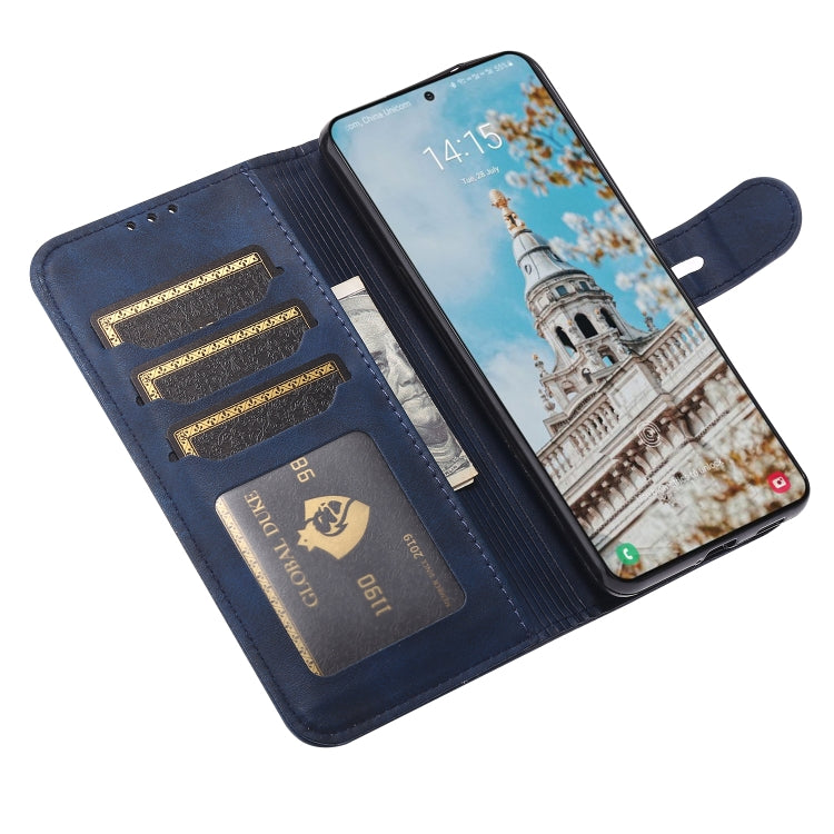 For Samsung Galaxy S22+ 5G Embossed Happy Cat Pattern Horizontal Flip Leather Phone Case(Blue)-garmade.com