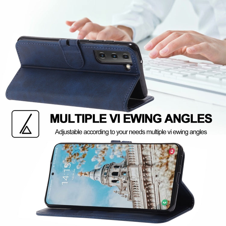 For Samsung Galaxy S22+ 5G Embossed Happy Cat Pattern Horizontal Flip Leather Phone Case(Blue)-garmade.com