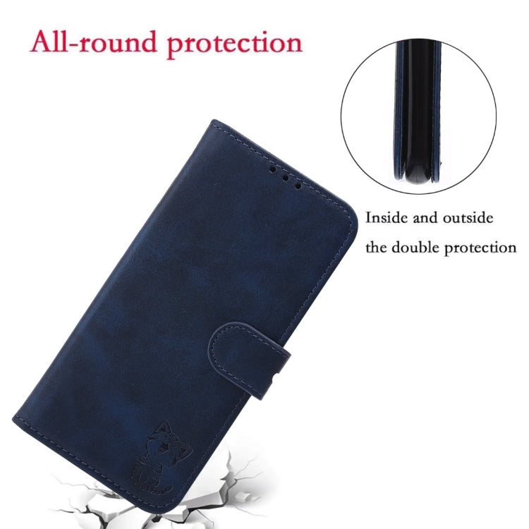 For Samsung Galaxy S22+ 5G Embossed Happy Cat Pattern Horizontal Flip Leather Phone Case(Blue)-garmade.com