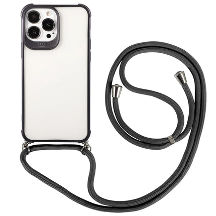 Macaron Color Phone Case with Lanyard For iPhone 13 mini(Black)-garmade.com