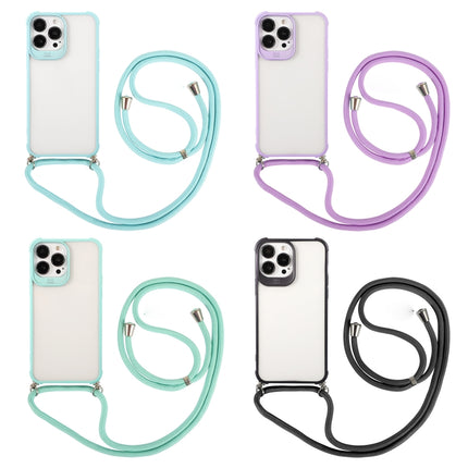 Macaron Color Phone Case with Lanyard For iPhone 13 Pro(Black)-garmade.com