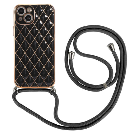 Electroplating Lambskin Lanyard Phone Case For iPhone 13 mini(Black)-garmade.com