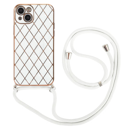 Electroplating Lambskin Lanyard Phone Case For iPhone 13 mini(White)-garmade.com