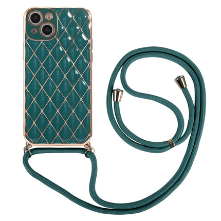 Electroplating Lambskin Lanyard Phone Case For iPhone 13 mini(Dark Green)-garmade.com