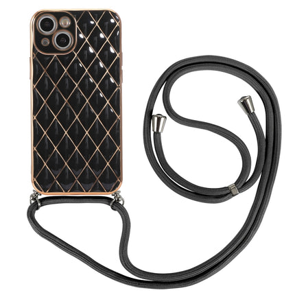 Electroplating Lambskin Lanyard Phone Case For iPhone 13 Pro(Black)-garmade.com