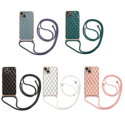 Electroplating Lambskin Lanyard Phone Case For iPhone 13 Pro(White)-garmade.com