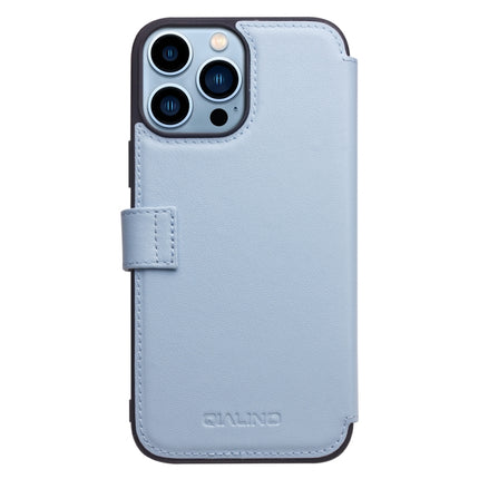 QIALINO Magnetic Buckle Phone Leather Case with Card Slot For iPhone 13 Pro(Sierra Blue)-garmade.com