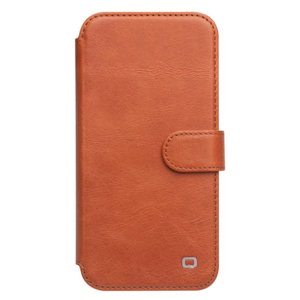 QIALINO Magnetic Buckle Phone Leather Case with Card Slot For iPhone 13 Pro(Brown)-garmade.com