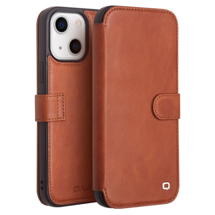 QIALINO Magnetic Buckle Phone Leather Case with Card Slot For iPhone 13 mini(Brown)-garmade.com