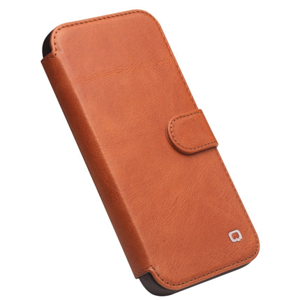 QIALINO Magnetic Buckle Phone Leather Case with Card Slot For iPhone 13 mini(Brown)-garmade.com