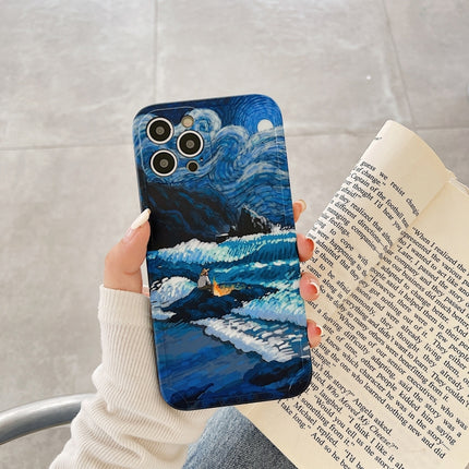 Oil Painting IMD Straight TPU Protective Phone Case For iPhone 13 Pro(Waves)-garmade.com