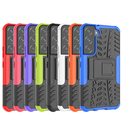 For Samsung Galaxy S22 5G Tire Texture Shockproof TPU+PC Phone Case with Holder(Black)-garmade.com