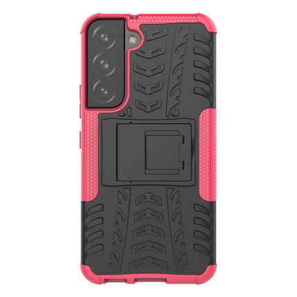 For Samsung Galaxy S22 5G Tire Texture Shockproof TPU+PC Phone Case with Holder(Pink)-garmade.com