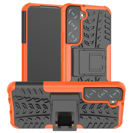 For Samsung Galaxy S22 5G Tire Texture Shockproof TPU+PC Phone Case with Holder(Orange)-garmade.com