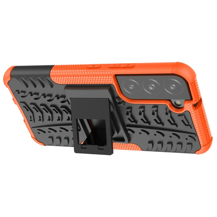 For Samsung Galaxy S22 5G Tire Texture Shockproof TPU+PC Phone Case with Holder(Orange)-garmade.com