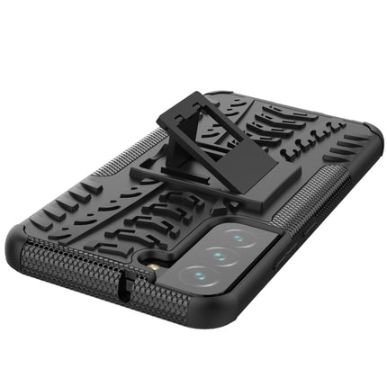 For Samsung Galaxy S22+ 5G Tire Texture Shockproof TPU+PC Phone Case with Holder(Black)-garmade.com