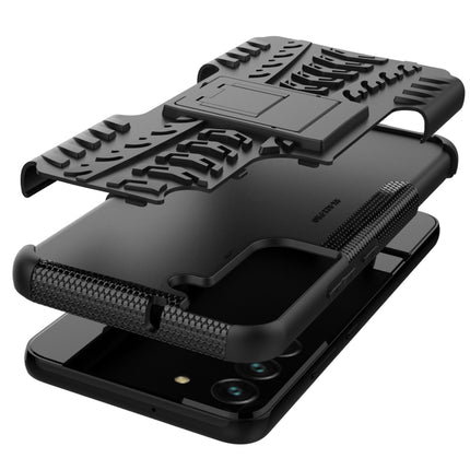 For Samsung Galaxy S22+ 5G Tire Texture Shockproof TPU+PC Phone Case with Holder(Black)-garmade.com
