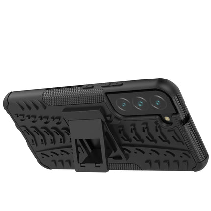 For Samsung Galaxy S22+ 5G Tire Texture Shockproof TPU+PC Phone Case with Holder(Black)-garmade.com